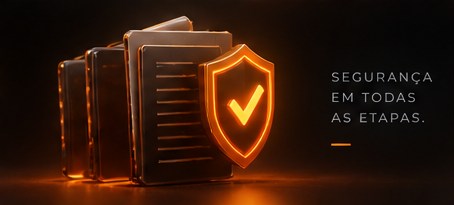 Documentos acompanhados de um escudo luminoso, simbolizando proteção.